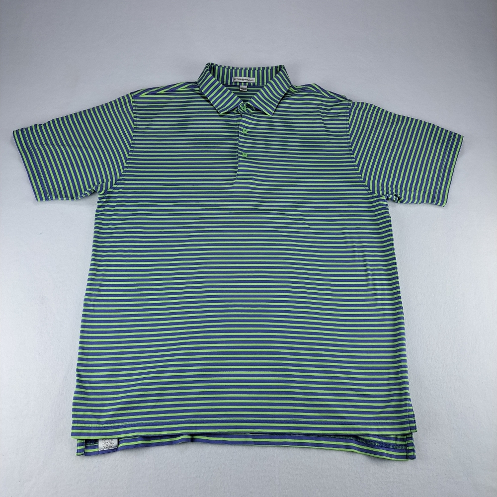 Peter Millar Polo Shirt Mens Large Green Purple Striped Performance Golf Stretch